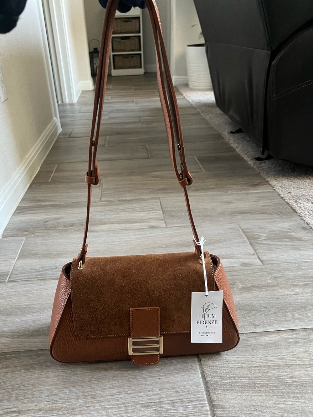 Lilium Firenze Genuine Leather Brown Suede Shoulder bag - Picture 8 of 17